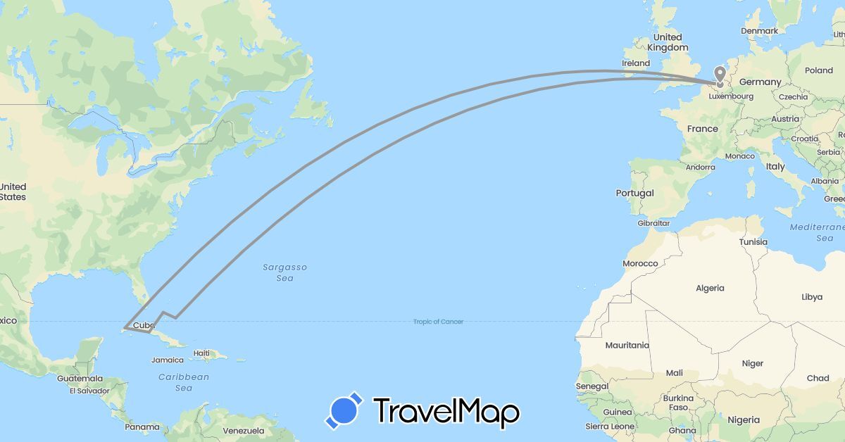 TravelMap itinerary: driving, plane in Belgium, Bahamas, Cuba (Europe, North America)